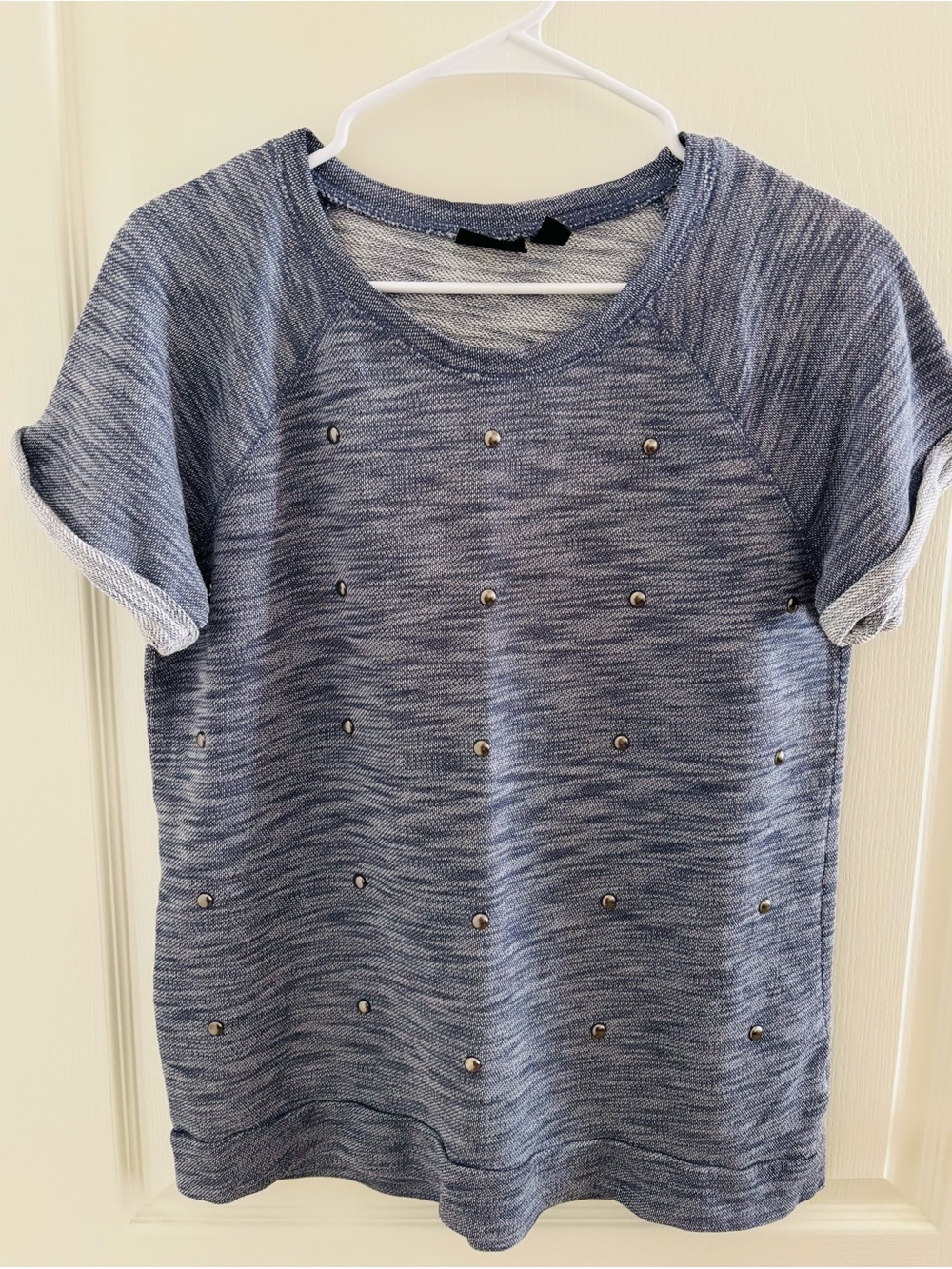 a.n.a Light Blue Heather Knit Top with Stud Detailing(Medium)